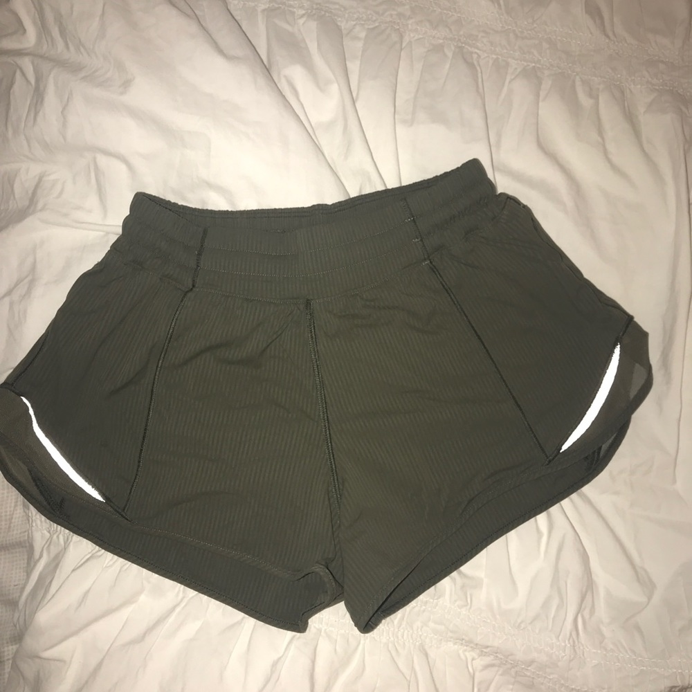 army green lululemon hotty hot shorts 2.5